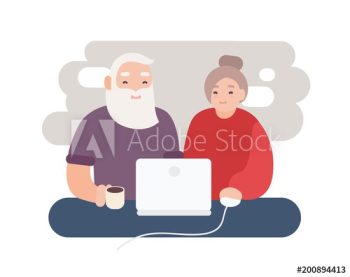 Pair of smiling elderly man and woman surfing internet together Pair of smiling elderly man and woman surfing internet together