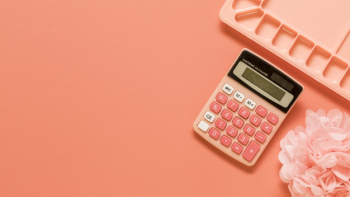 Palette, calculator and bow on red background Free Photo Palette, calculator and bow on red background Free Photo