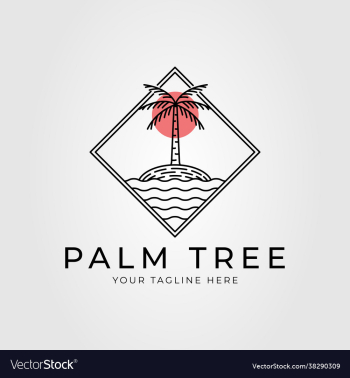palm tree beach outline logo design