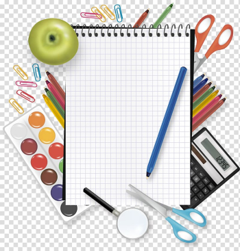 Paper and pencil illustration, Stationery, Decorative painting school supplies transparent background PNG clipart