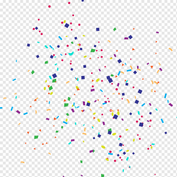 Paper Confetti Party, Cartoon Happy Birthday confetti, white background with purple, green, and yellow confetti, cartoon Character, atmosphere, rectangle png