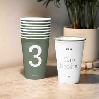 Paper Cups on Table Mockup Paper Cups on Table Mockup