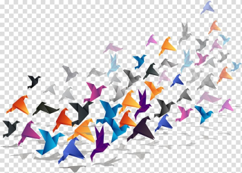 Paper mache lot, Bird Flight Origami Paper Crane, Color paper cranes floating material transparent background PNG clipart