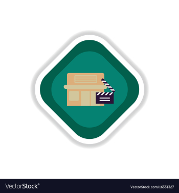 Paper sticker on white background building cinema vector image Paper sticker on white background building cinema vector image