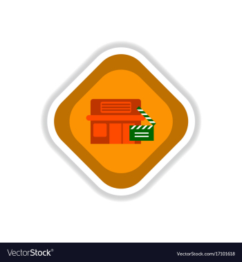 Paper sticker on white background building cinema vector image Paper sticker on white background building cinema vector image