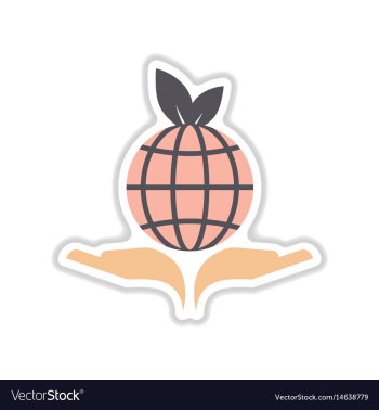 Paper sticker on white background earth hands vector image Paper sticker on white background earth hands vector image