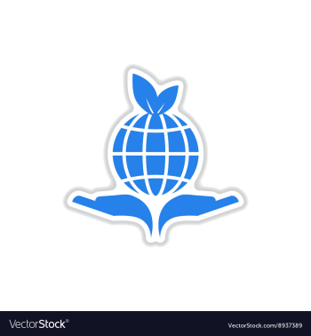 Paper sticker on white background Earth hands vector image Paper sticker on white background Earth hands vector image