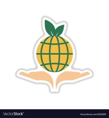 Paper sticker on white background Earth hands vector image Paper sticker on white background Earth hands vector image