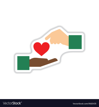 Paper sticker on white background hands heart vector image