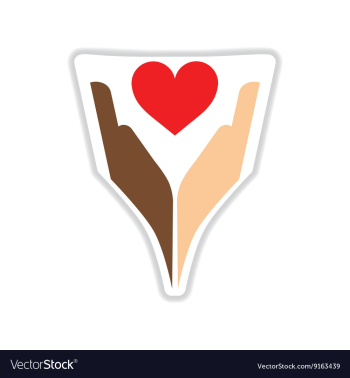 Paper sticker on white background hands heart vector image
