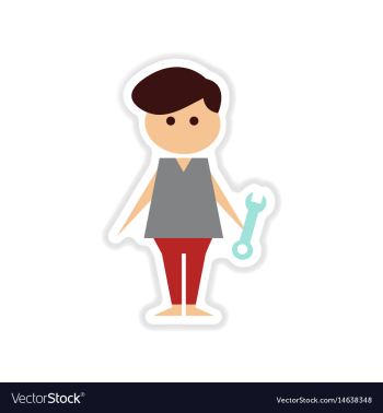 Paper sticker on white background male plumber vector image Paper sticker on white background male plumber vector image