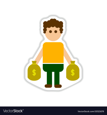 Paper sticker on white background man bags of vector image Paper sticker on white background man bags of vector image