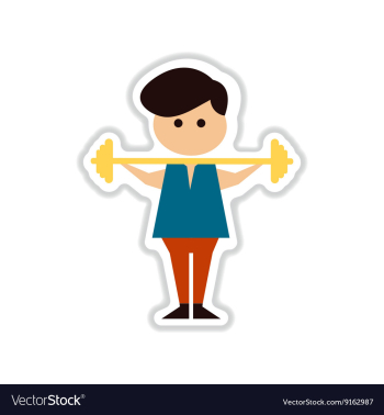 Paper sticker on white background man with barbell vector image Paper sticker on white background man with barbell vector image