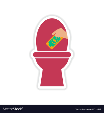 Paper sticker on white background money toilet vector image Paper sticker on white background money toilet vector image