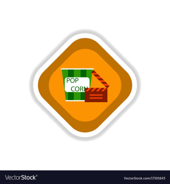Paper sticker on white background popcorn cinema vector image Paper sticker on white background popcorn cinema vector image