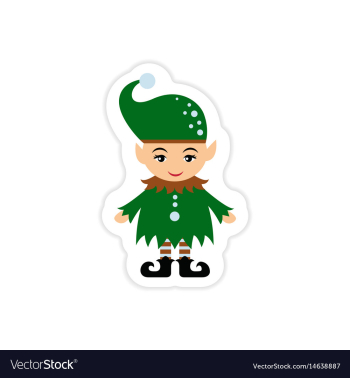 Paper sticker on white background santa elves vector image Paper sticker on white background santa elves vector image