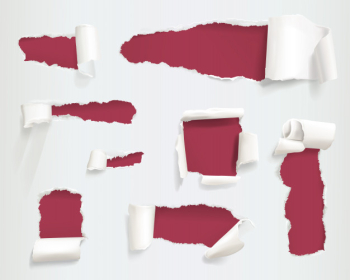 Paper torn holes illustration of realistic ragged or ripped white page sides or banners Free Vector