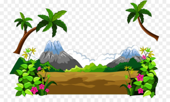 Parasaurolophus Volcano Dinosaur Illustration - Cartoon Volcano 