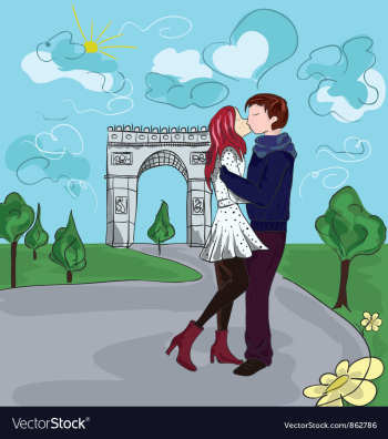 Paris doodles with lovers vector image Paris doodles with lovers vector image