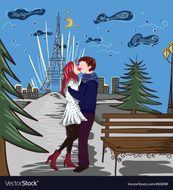 Paris doodles with lovers vector image Paris doodles with lovers vector image