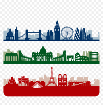 Paris London Skyline Silhouette - Vector Travel landmarks 
