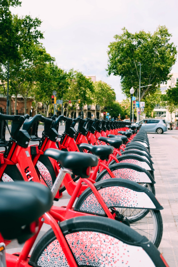 Parked Red Bicycles Parked Red Bicycles