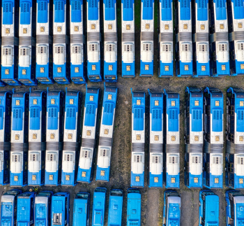 Parked White-and-blue Bus Parked White-and-blue Bus
