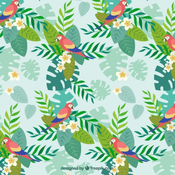Parrot with palm leaves pattern