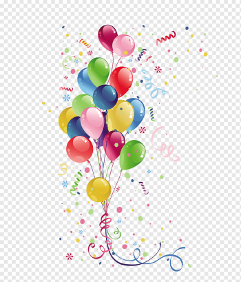 Party Balloon Birthday, Colorful balloons, ribbon, color Splash, heart png