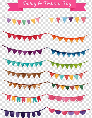 Party & festival flag illustrations, Watercolor painting Party Illustration, Small party flags transparent background PNG clipart