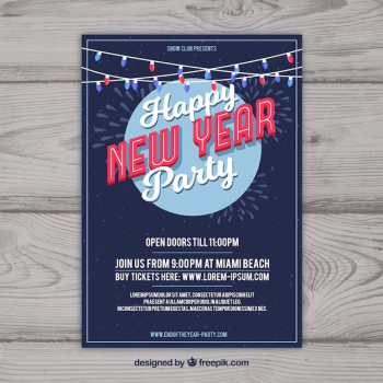 Party flyer with a discoball and christmas lights