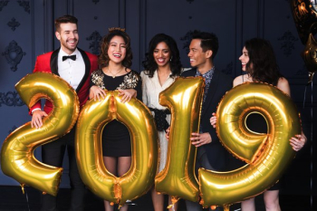 Partygoers Holding 2019 Helium Balloons Partygoers Holding 2019 Helium Balloons