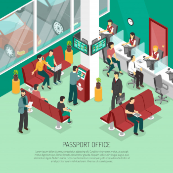 Passport office isometric illustration Free Vector Passport office isometric illustration Free Vector