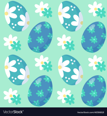 pattern seamless with blue easter eggs and flowers