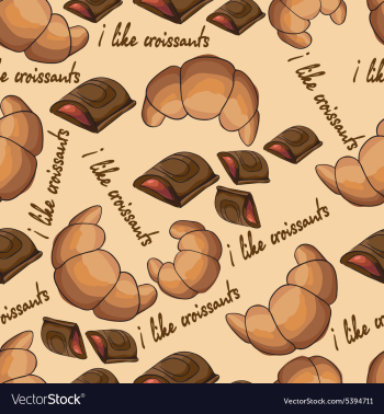 Pattern with croissants and chocolate vector image Pattern with croissants and chocolate vector image