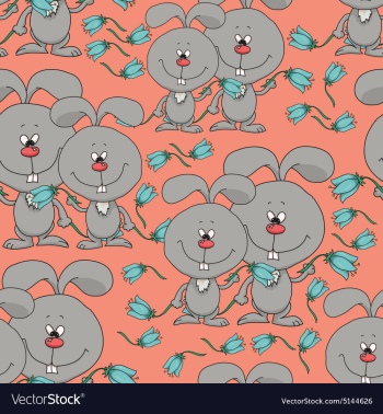 Pattern with rabbits and flowers vector image Pattern with rabbits and flowers vector image