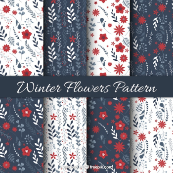 Patterns of ornamental winter flowers in vintage style