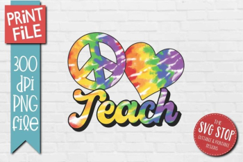 Peace Love Teacher School Tie Dye Sublimation Design