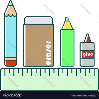 Pencil eraser highlighter glue ruler vector image Pencil eraser highlighter glue ruler vector image