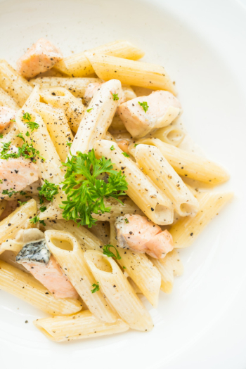 Penne carbonara pasta with salmon Penne carbonara pasta with salmon