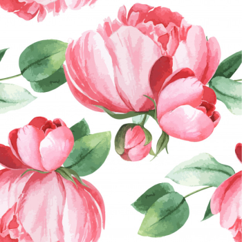 Peony flowers watercolor pattern seamless floral botanical watercolour style vintage textile Free Vector