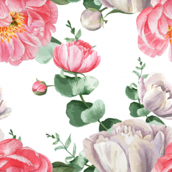 Peony flowers watercolor pattern seamless floral botanical watercolour style vintage textile Free Vector