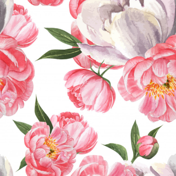 Peony flowers watercolor pattern seamless floral botanical watercolour style vintage textile Free Vector
