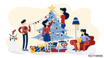 People decorating christmas tree People decorating christmas tree