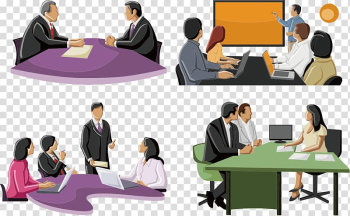 People gathering near table illustration, Silhouette Cartoon , Business people meeting report summarizes silhouettes creative class PPT transparent background PNG clipart