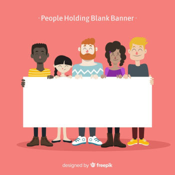 People holding banner People holding banner