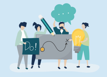 People holding creative ideas icons