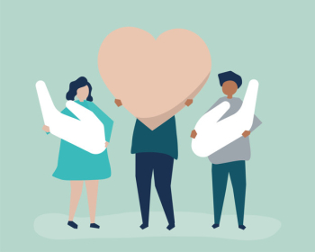 People holding heart and hand icons People holding heart and hand icons
