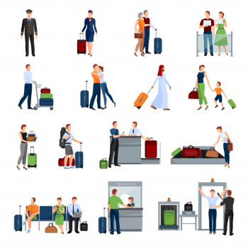 People in airport flat color icons set Free Vector People in airport flat color icons set Free Vector