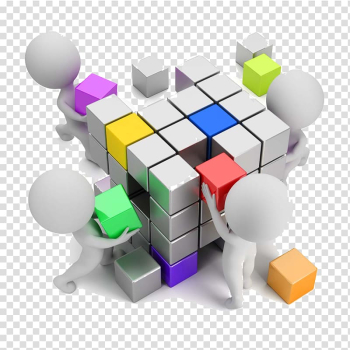 People making cube , 3D computer graphics Illustration, Simple 3D villain Business Team transparent background PNG clipart